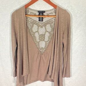 Design History Beige Cardigan with Lace Accent